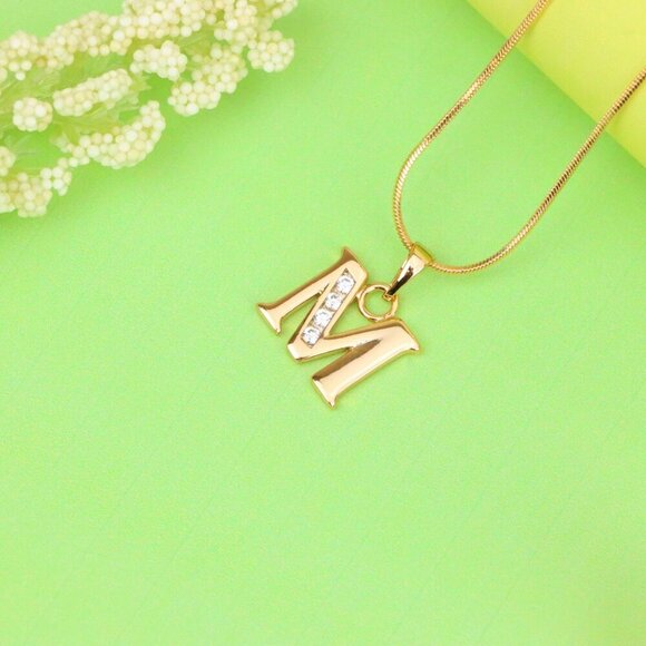 "Rose Gold Letter M Pendant with Crystals – 18K Gold Plated Charm, XPPT1362 - Picture 11 of 13